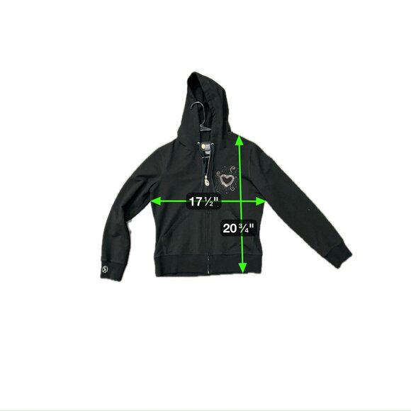 Christine Alexander Black Hoodie Full Zip Rhinestone Heart Size L Street Style - Picture 3 of 9